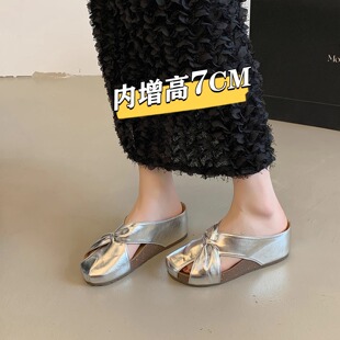 女夏外穿2025新款 包頭半拖鞋 小個子涼拖 內增高厚底勃肯鞋 品牌法式