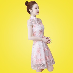 女裝 旗袍年輕版 中國風小個子蕾絲款 連衣裙少女改良2020年新款 夏裝