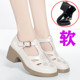 樂(lè)福鞋 軟底皮鞋 鏤空漆皮大碼 夏季 41女款 女新款 女鞋 不 真皮女士涼鞋