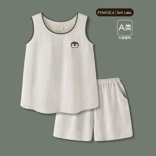 夏A類純棉吊帶背心短褲 企鵝家居服男款 情侶套裝 新款 夏季 睡衣女款