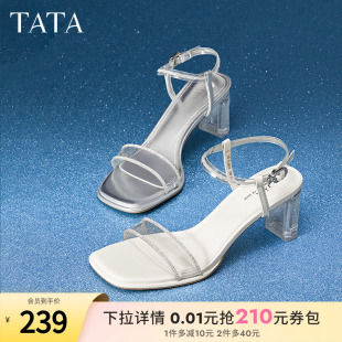 2024夏涼鞋 Tata他她法式 涼鞋 仙女一字帶氣質時裝 XEK02BL4 高跟涼鞋