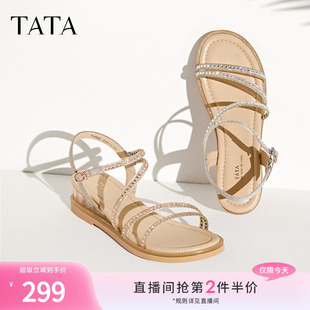 2024夏季 女時尚 新7UA03BL4 女外穿一字帶沙灘涼鞋 Tata他她坡跟涼鞋