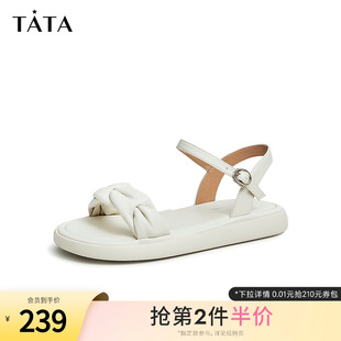 新款 2024夏季 YBG02BL3 女百搭一字帶松糕涼鞋 Tata他她厚底沙灘涼鞋