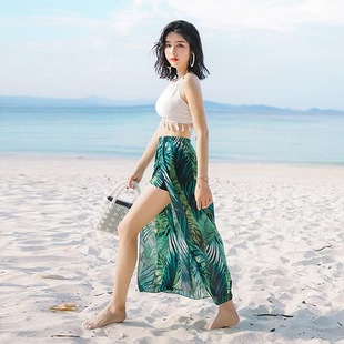 女 沙灘海邊度假長裙泳裝 情侶泳衣女泡溫泉新款 分體性感比基尼套裝