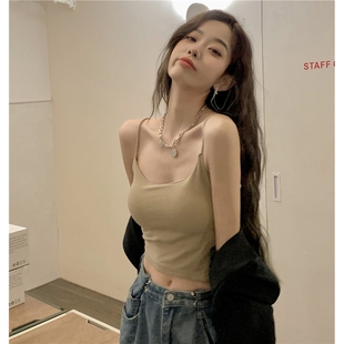 胖東來港風小吊帶背心女內搭春季 甜辣 美背打底帶胸墊外穿網紅無袖