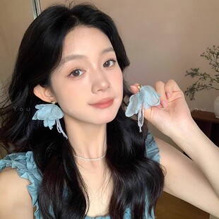 海邊度假風花朵流蘇耳環女氛圍感仙氣串珠耳釘2025新款 高級感耳飾