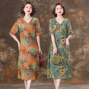 杭州純真絲夏專(zhuān)柜正品 百分百桑蠶絲連衣裙2025新款 中年媽媽年輕款