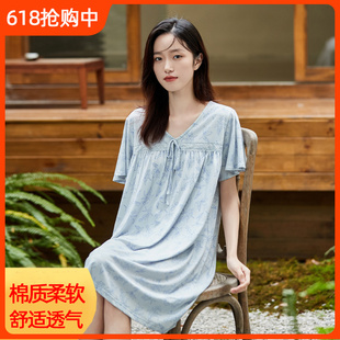睡衣夏季 家居短袖 頂瓜瓜純棉薄款 頂呱呱女士V領花邊睡裙2025新款