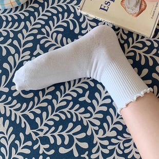 襪子 洞洞鞋 木耳花邊襪子女純棉透氣黑白色無骨日系少女夏季 薄款
