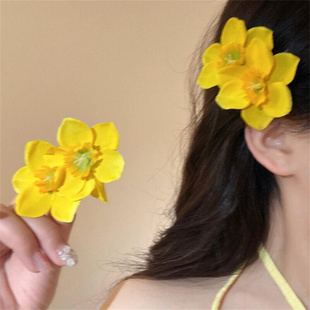 YFEIFEIE新中式 黃色花朵發(fā)夾女仿真花朵側(cè)邊夾發(fā)飾海邊度假風(fēng)頭花