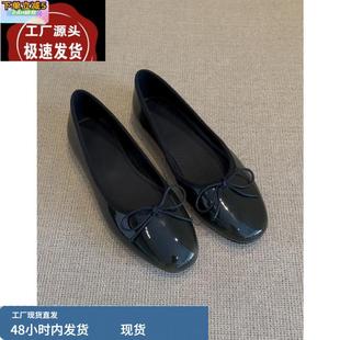 瓢鞋 羊皮版 女奶奶鞋 復古平底圓頭蝴蝶結淺口芭蕾舞單鞋 真皮法式