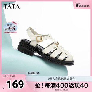 新款 Tata他她復古豬籠鞋 年夏季 女夏季 WCM01BL3 女平底簡約羅馬涼鞋