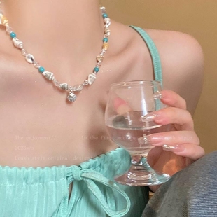 海邊度假多巴胺貝殼串珠鎖骨鏈女輕奢小眾設計高級感配飾百搭項鏈