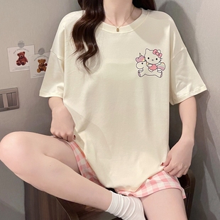 夏天外穿家居服套裝 夏季 可愛卡通套頭薄款 2025新款 睡衣女純棉短袖