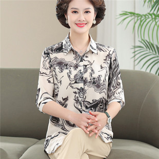 襯衫 香港專柜媽媽夏裝 雪紡短袖 襯衣50歲中老年女裝 減齡 洋氣中長款