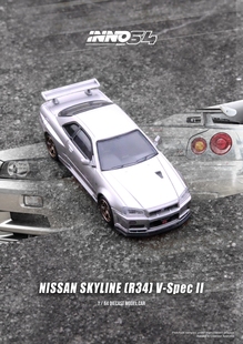 合金汽車模型 銀 R34 歐文 INNO NISSAN SPEC