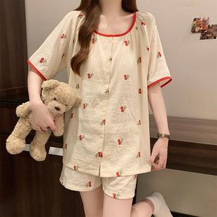 學生可外穿家居服套裝 甜系可愛睡衣女款 大碼 云朵棉短袖 帶胸墊 夏款