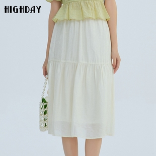 highday軒日2024夏季 高腰半身裙女a字裙中長過膝裙優雅裙子潮 新款