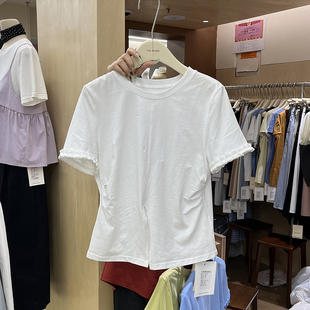 T恤女獨特別致設計感開叉上衣夏 花邊短袖 THE BLANK十三行2025新款