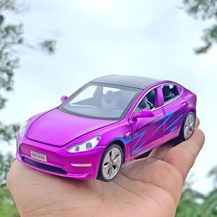 32特斯電動汽車模型MODEL3合金模型帶燈光音效拉回力汽車吃雞同