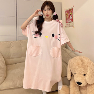 睡裙減齡可愛凱蒂貓大碼 新品 純棉短袖 薄款 連 HelloKitty睡衣女夏季