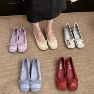溫柔藍色軟底芭蕾舞晚晚鞋 內增高版 女春秋季 蝴蝶結淺口單鞋 法式