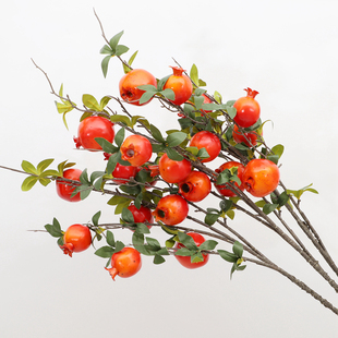 仿真花石榴果柿子果實(shí)假花裝 飾客廳玄關(guān)擺件花枝插花瓶落地干花束