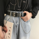 潮人BI備單品港風嘻哈金屬學生鏈條皮帶雙排鏤空時尚 飾 酷炫腰帶裝