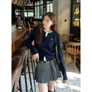 Luu 毛衣韓系學院風修身 藏藍色麻花針織開衫 新款 上衣 女春季 Halo