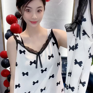 睡衣女2024春夏新款 家居服 冰絲性感蕾絲花邊吊帶睡裙柔軟舒適薄款