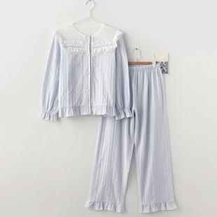 純棉高級感公主風(fēng)家居服套裝 甜美蕾絲花邊睡衣女春夏季 2024新款