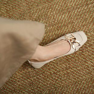 粗跟平底復古皮鞋 法式 低跟淺口女鞋 女2025春夏新款 方頭瑪麗珍單鞋