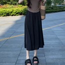 休閑緞面半身裙開叉A字裙黑色胖mm垂感松緊中長裙子 新款 大碼 春季