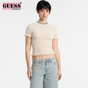 T恤 GUESSOriginals25年新款 花邊短袖 女士時尚 W5GP51KBBF2 夏季