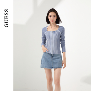 女百搭拉鏈設計感方領針織衫 GUESS 李孝利同款