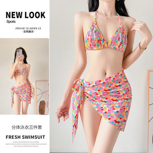 多巴胺純欲bikini三件套泳衣女夏季 海邊穿搭度假風(fēng)甜辣妹分體泳裝