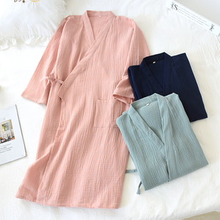 睡袍男女士睡衣春夏秋季 家居服夏天 純棉紗布縐布和服浴袍薄款