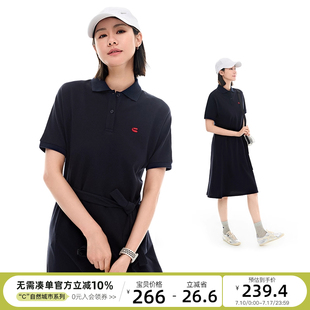 CLOUDSPACE 蜂巢透氣Polo領(lǐng)中長裙女2025夏純棉A字連衣裙 浮光
