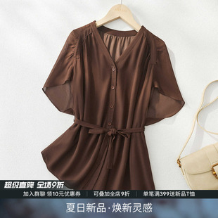 女2025夏季 時尚 新款 小衫 上衣 修身 IHIMI海謐氣質順紆縐系帶襯衫
