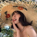法式 沙灘海邊編織大帽檐太陽帽子遮陽防曬帽 拉菲草花朵草帽女夏季