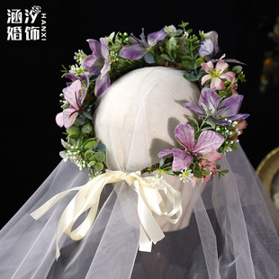 涵汐森系清新蝴蝶花朵花環新娘頭飾度假結婚寫真兒童演出花環發飾