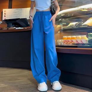 女 韓系穿搭藍色高腰直筒香蕉闊腿褲 清倉撿漏 買手店專柜外貿(mào)女裝
