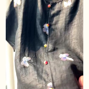 t恤女 國風(fēng)黑色香云紗短袖 清倉撿漏 買手店專柜外貿(mào)韓系穿搭新中式