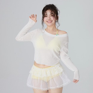 小楠泳衣 分體顯瘦泳衣女比基尼四件套 朦朧欲性感透視多巴胺大碼