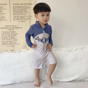 潮 中小童速干海邊度假游泳套裝 兒童泳衣男童2023新款 寶寶連體長袖