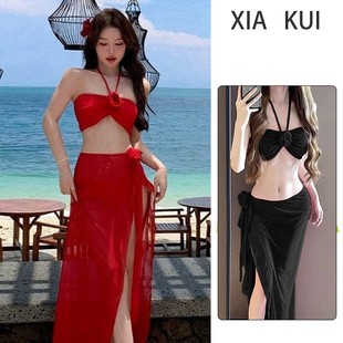 韓國泳衣女2025新款 性感顯瘦分體比基尼長裙小胸高級感泡溫泉泳裝
