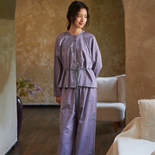 家居服女睡衣套裝 朵朵可可25秋季 長褲 純棉提花刺繡收腰長袖 新款