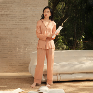女睡衣套裝 朵朵可可春夏天絲莫代爾家居服薄款 針織簡(jiǎn)約長(zhǎng)袖