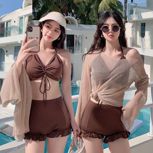 2025泳衣女韓國ins性感顯瘦遮肚分體比基尼bikini三件套長袖 泳裝