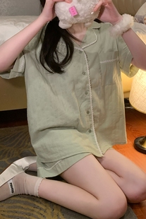 蕾絲花邊網(wǎng)紅風甜美夏天家居服套裝 少女睡衣女款 短袖 夏季 2024新款